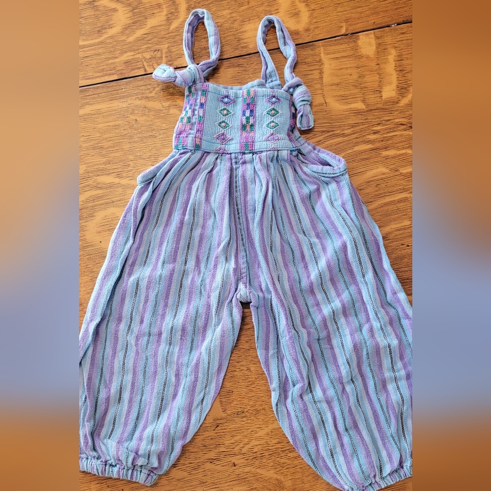 Striped Kids Jumpsuit - Purple and Blue Made In Guatamala 100 Percent Cotton